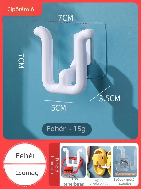 Fúrás nélküli fürdőszobai papucs-szárító, falra szerelhető, műanyag, 1 réteg