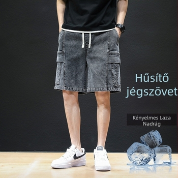 Férfi denim short, nyár, laza szabás, középső derekú, pamut