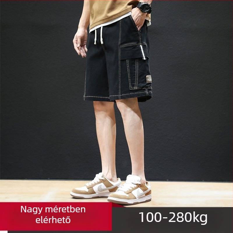 Férfi denim short, nyár, laza szabás, középső derekú, pamut
