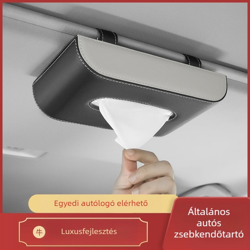 Bőr autós szalvétatartó, napellenzőről vagy tetőablakról le- vagy felakasztható, belső autó kiegészítő, testreszabható, Guangzhou eredetű