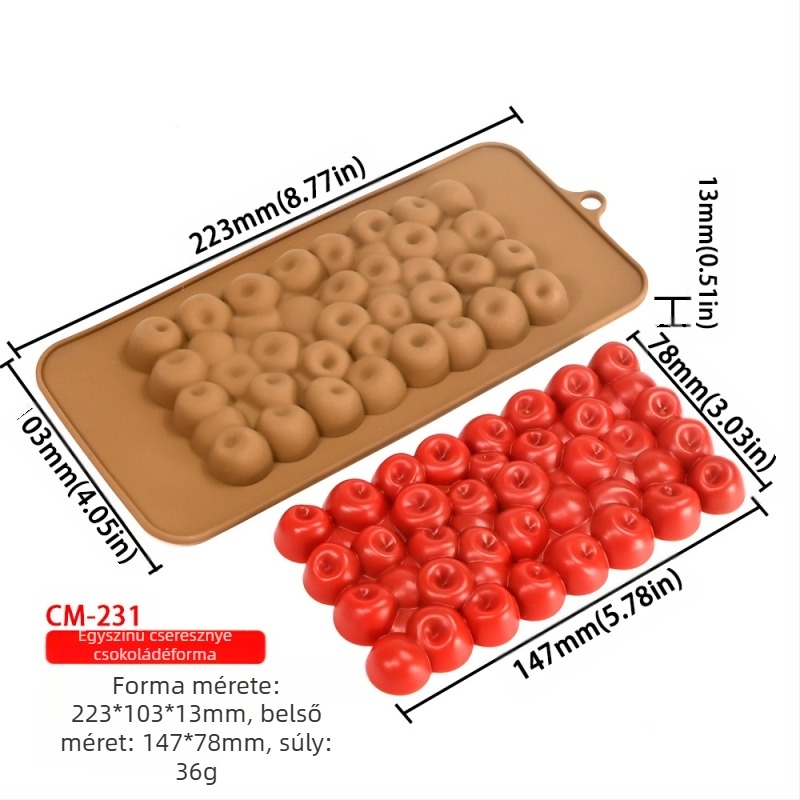 Szilikon forma csokoládéhoz és fondant számára, málna fürt mintával és virágos motívummal; téglalap alakú; csomagolás öntapadó zacskóban.