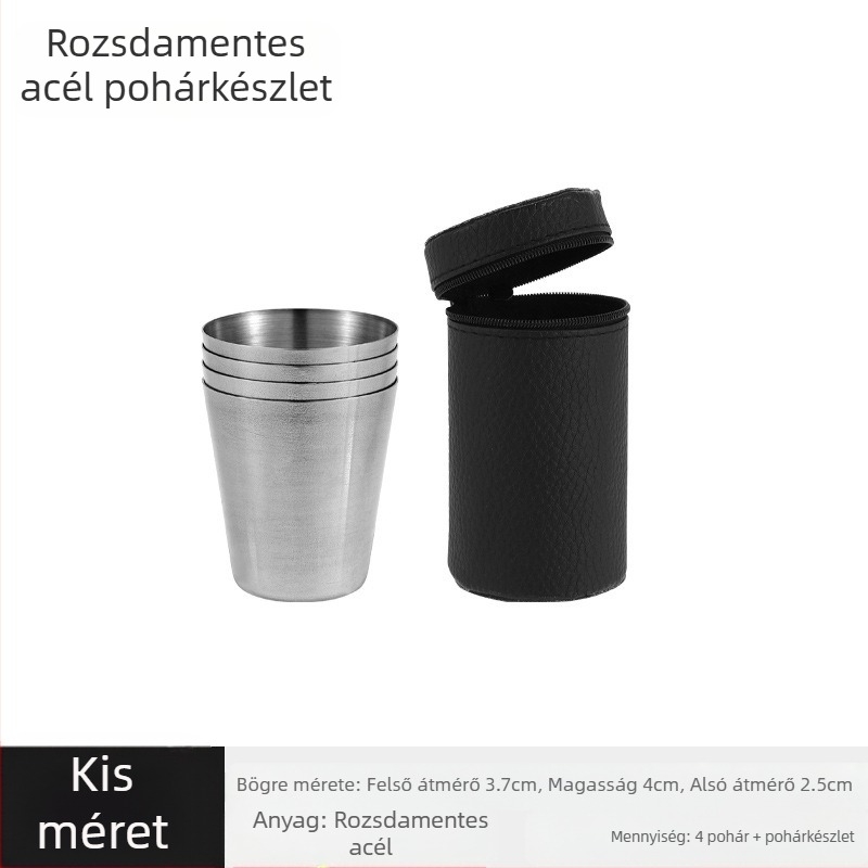Rozsdamentes acélból készült szeszes italok pohárkészlet, 4 db, 101-200 ml kapacitás, bőrös csomagolás, testreszabható logó