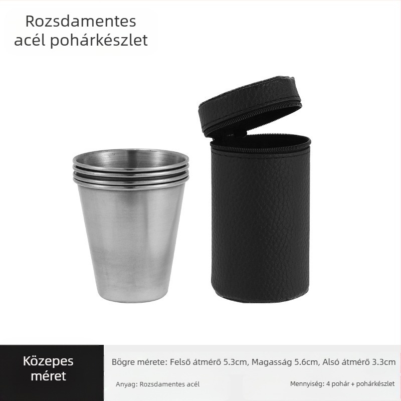 Rozsdamentes acélból készült szeszes italok pohárkészlet, 4 db, 101-200 ml kapacitás, bőrös csomagolás, testreszabható logó
