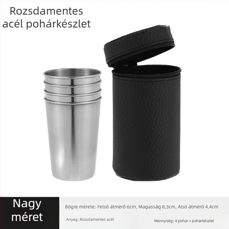 Rozsdamentes acélból készült szeszes italok pohárkészlet, 4 db, 101-200 ml kapacitás, bőrös csomagolás, testreszabható logó