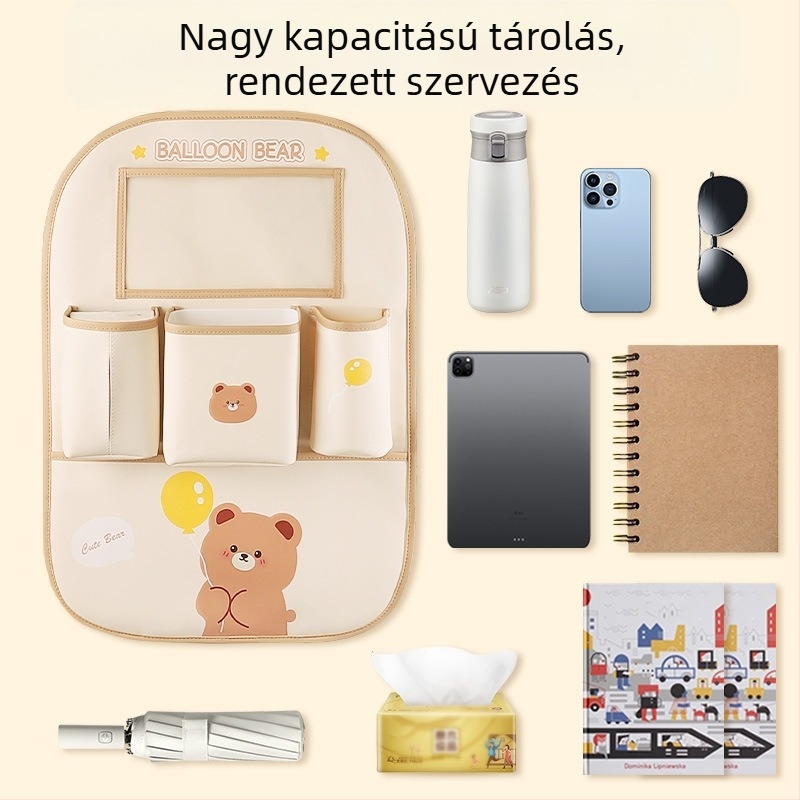 Autóülés hátsó tároló táska, függő kivitel, vízálló, 2500 ml kapacitás, univerzális illeszkedés, logónyomtatás elérhető
