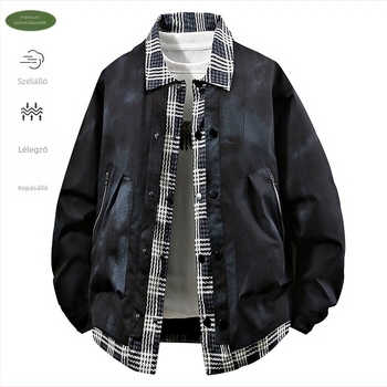 3D-s dizájnú farmerdzseki patchwork kockás mintával, tie-dye, lazán szabott (Tavasz 2025)