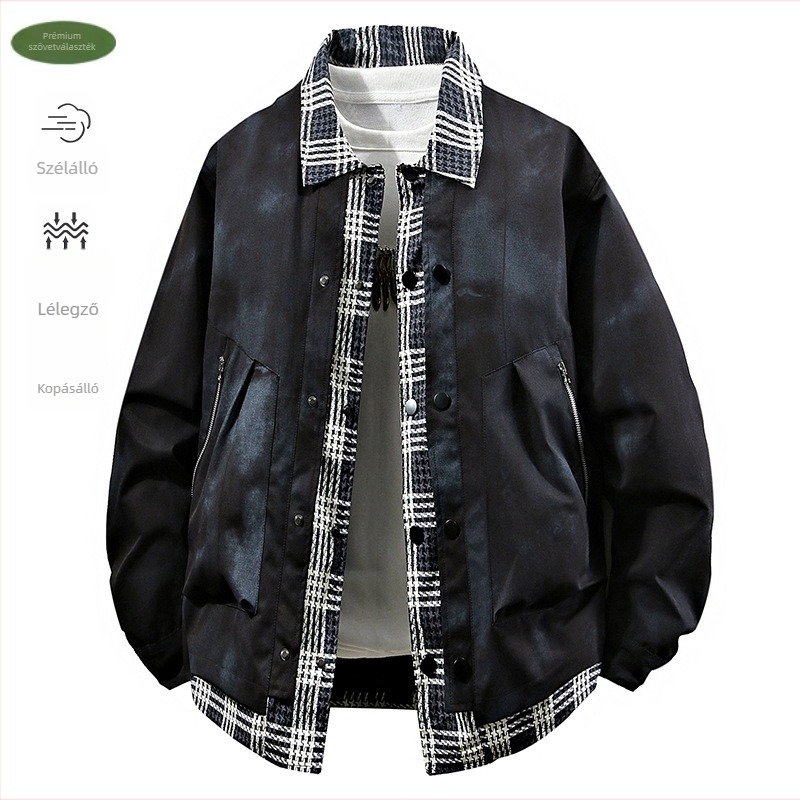 3D-s dizájnú farmerdzseki patchwork kockás mintával, tie-dye, lazán szabott (Tavasz 2025)
