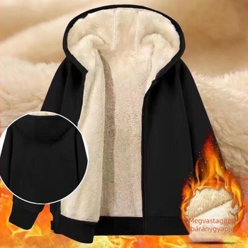 Férfi fleece tömés kapucnis kabát zipzárral, áll-nyak, bő szabás