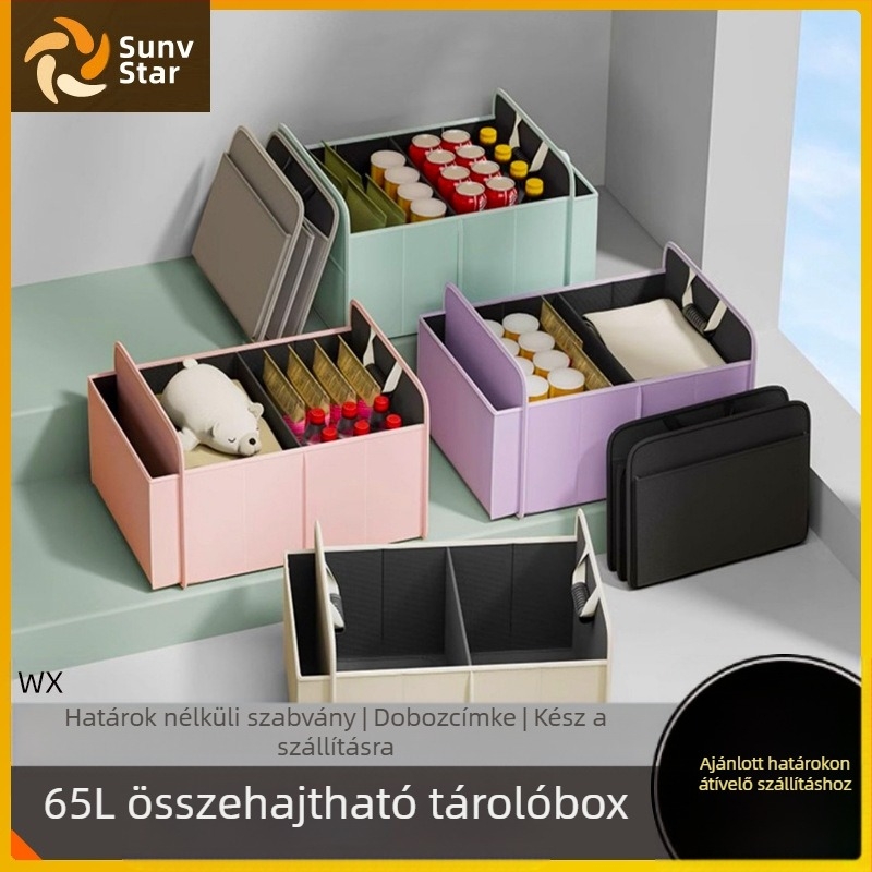 Összecsukható autó poggyász tároló doboz, 65L, textil, vízálló, fogantyúval, univerzális