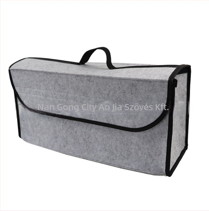 Filcből készült csomagtartó tároló doboz összecsukható dizájnnal, fogantyúval, univerzális autóhoz, logó nyomtatási lehetőség