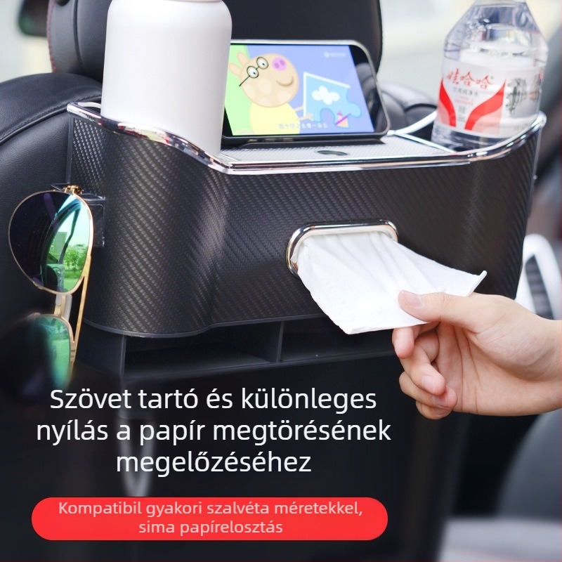 Bőr hátsó üléshez készült tároló doboz zsebkendő tartóval és pohártartóval, vízálló