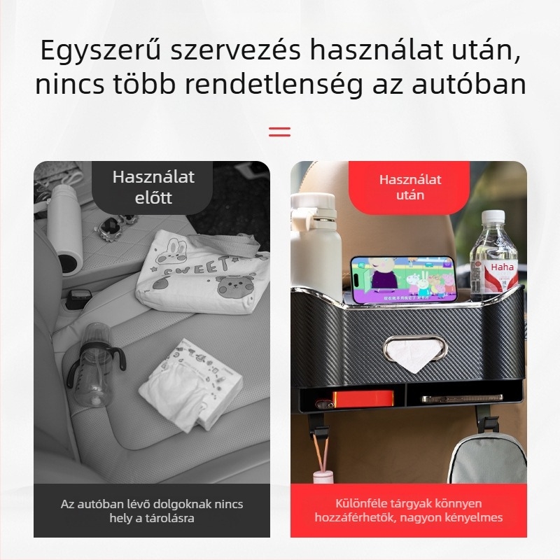 Bőr hátsó üléshez készült tároló doboz zsebkendő tartóval és pohártartóval, vízálló