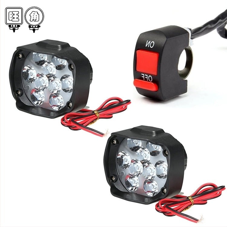 WJ LED külső első fényszóró autóhoz és motorkerékpárhoz, 9 LED-elem vonal és kapcsoló, tükörvilágítás, 12V