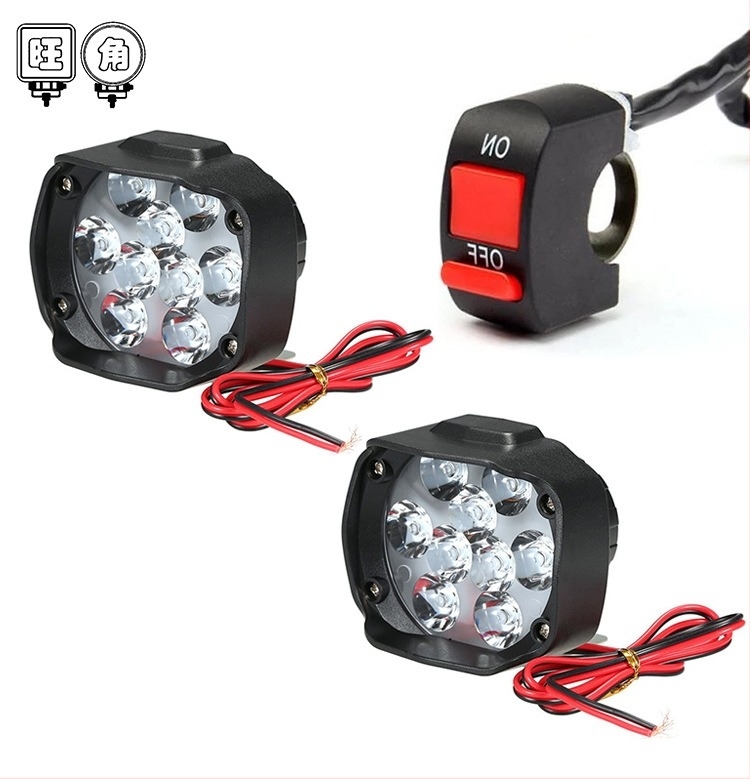 WJ LED külső első fényszóró autóhoz és motorkerékpárhoz, 9 LED-elem vonal és kapcsoló, tükörvilágítás, 12V