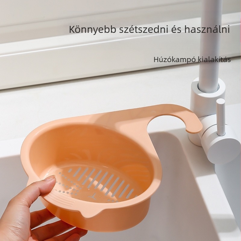 Többcélú mosogatócsap száraz–nedves elválasztással és perforáció nélküli lefolyókosárral gyümölcsök és zöldségek számára