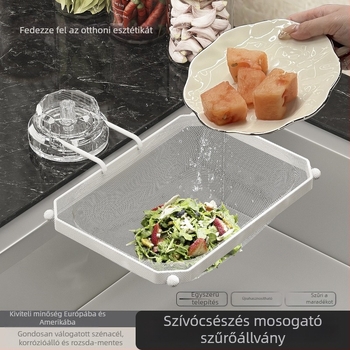 Szívókorongos mosogatótálca szűrő maradékokhoz — fém-plasztikus kivitel, Dalin, 300 darab a dobozban, könnyű luxus stílus