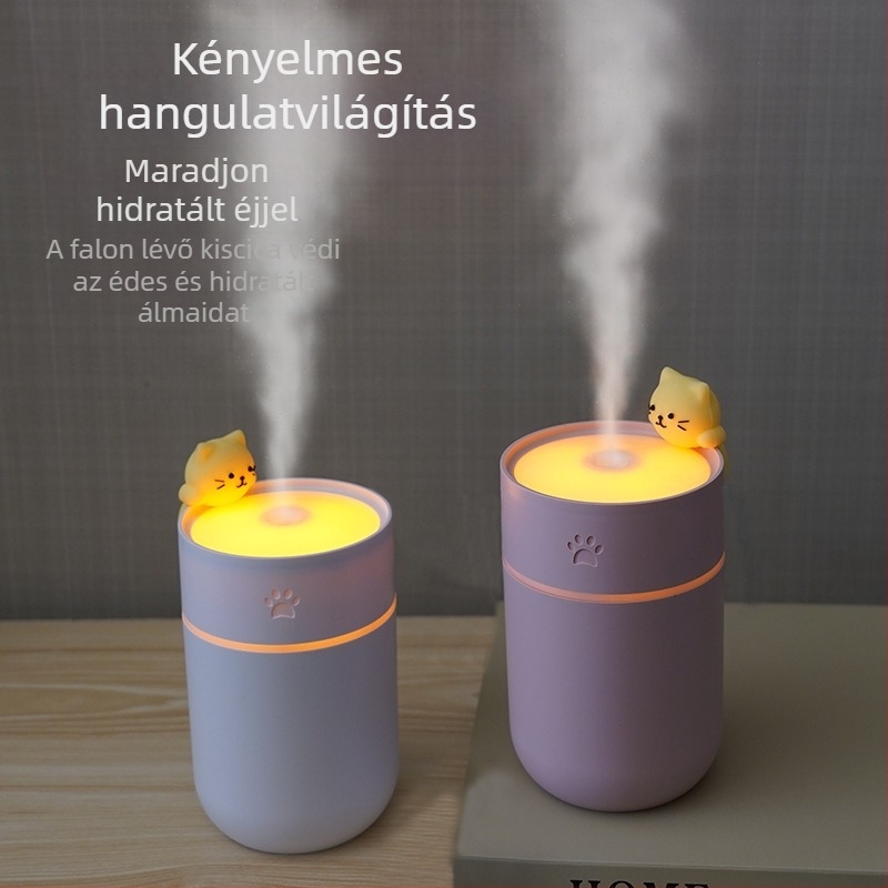 Otthoni párásító, USB tápegység, tartály ≤0,5 L, 10–20 m² lefedettség, 1 ködkiárat, időzítő 2–8 óra