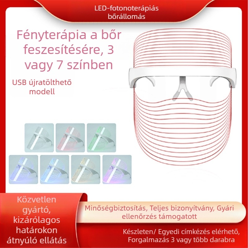 Photonfényterápiás szépségmaszk otthoni használatra, USB töltés, 3 szint, bőrmegújítás és bőrszín világosítás