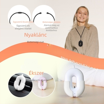 Mini viselhető negatív ionos levegőtisztító nyakhoz — halk működés 36 dB alatt, 50 m³/h légáram, USB tápegység, alkalmas helyiségekbe legfeljebb 10 m²-ig