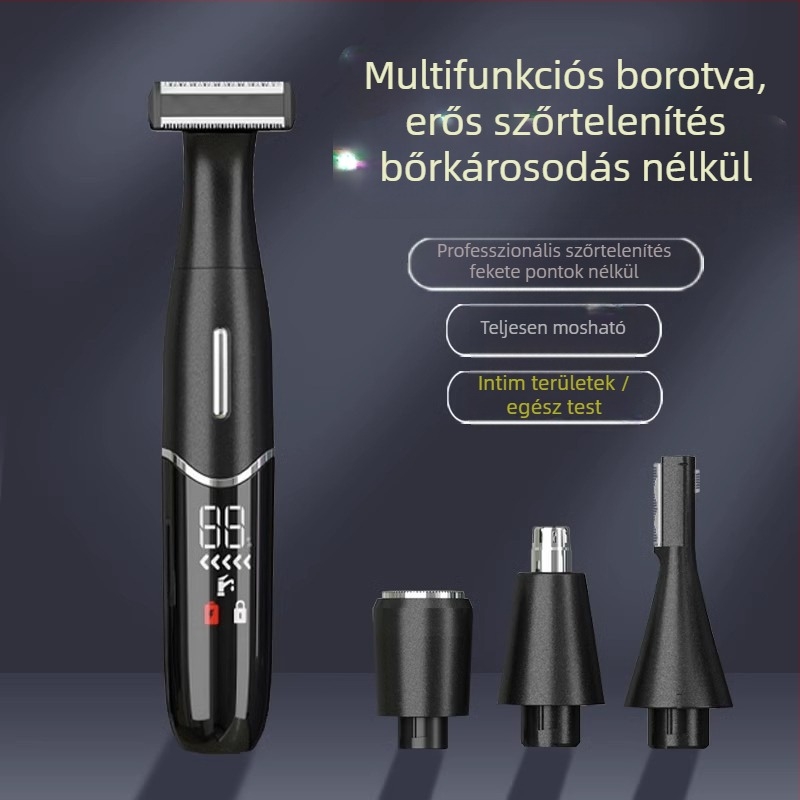 4-in-1 elektromos borotva és testszőr-eltávolító orr- és szemöldök trimminggel, USB-tápellátás, teljes testtisztítás, súly 220 g