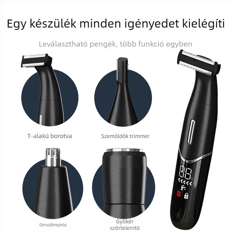 4-in-1 elektromos borotva és testszőr-eltávolító orr- és szemöldök trimminggel, USB-tápellátás, teljes testtisztítás, súly 220 g