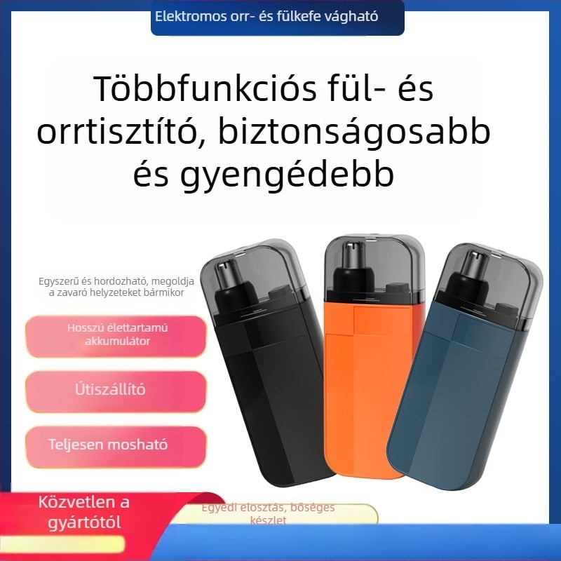 Elektromos orrszőrnyíró — újratölthető, ABS ház, teljesen mosható, beépített akkumulátor 100–300 mAh, üzemidő több mint 7 nap