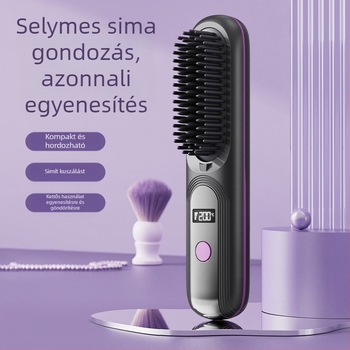 Vezeték nélküli LCD hajkiegyenesítő fésű, újratölthető, 4 hőmérséklet-szint, 35W, 4000mAh, nedves és száraz hajhoz