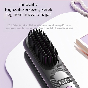 Vezeték nélküli LCD hajkiegyenesítő fésű, újratölthető, 4 hőmérséklet-szint, 35W, 4000mAh, nedves és száraz hajhoz