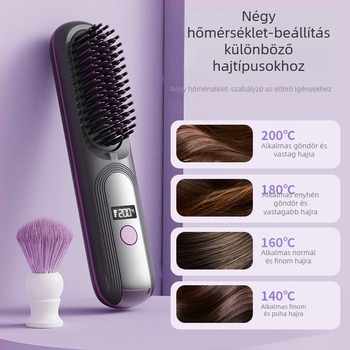 Vezeték nélküli LCD hajkiegyenesítő fésű, újratölthető, 4 hőmérséklet-szint, 35W, 4000mAh, nedves és száraz hajhoz