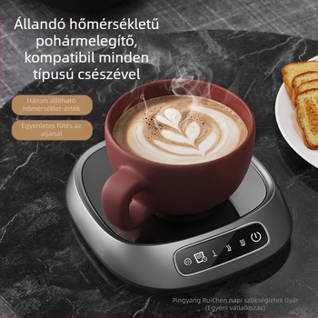 USB-re csatlakoztatható melegítő pohár alátét érintéses vezérléssel, műanyag ház, otthoni/íróasztali használatra