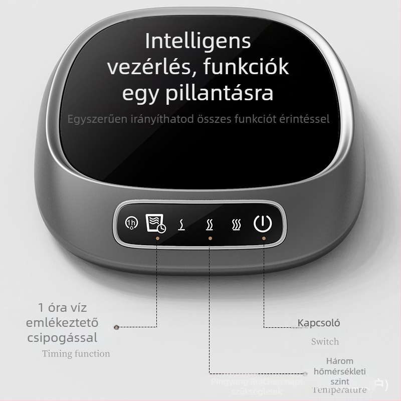 USB-re csatlakoztatható melegítő pohár alátét érintéses vezérléssel, műanyag ház, otthoni/íróasztali használatra