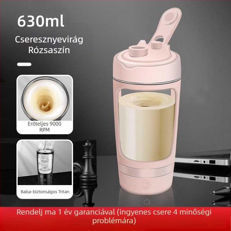 Tritanból készült elektromos shaké pohár, automata keverés, fehérje shake-hez, gravírozott logóval