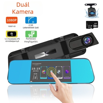 Elő- és hátsó kettős felvételű autós dash cam, 1080p, parkolófigyelés, éjszakai látás, körkörös felvétel