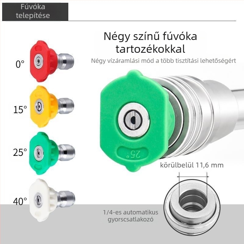 Autómosó magasnyomású pisztoly 304 rozsdamentes acél fejjel és műanyag markolattal; alkalmazás: autómosás; nyomás 300; súly 500 g