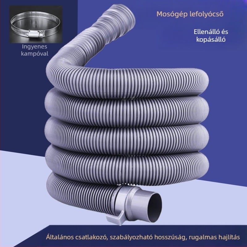 Mosógép lefolyócső, kétoldali végződéssel, univerzális többcsatlakozású, műanyag