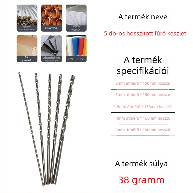 Longxing Ruiyu Faipari hosszított spirálfúrókészlet, gyorsacélból, egyenes nyél