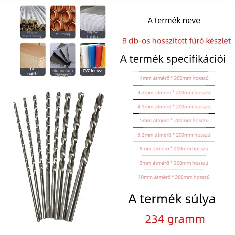Longxing Ruiyu Faipari hosszított spirálfúrókészlet, gyorsacélból, egyenes nyél