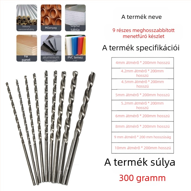 Longxing Ruiyu Faipari hosszított spirálfúrókészlet, gyorsacélból, egyenes nyél