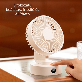 USB asztali ventilátor, 5‑lapátos ventilátor, kefementes motor, 5V/5W, beépített 1200–2000mAh akkumulátor