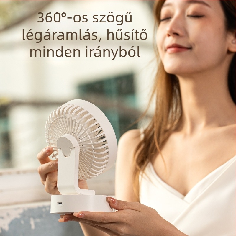 USB asztali ventilátor, 5‑lapátos ventilátor, kefementes motor, 5V/5W, beépített 1200–2000mAh akkumulátor