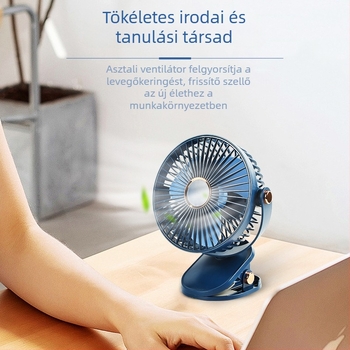 Asztali csipeszes ventilátor USB-s újratölthető, brushless motor, 5 sebesség, alacsony zaj, beépített 1200–2000 mAh akkumulátor