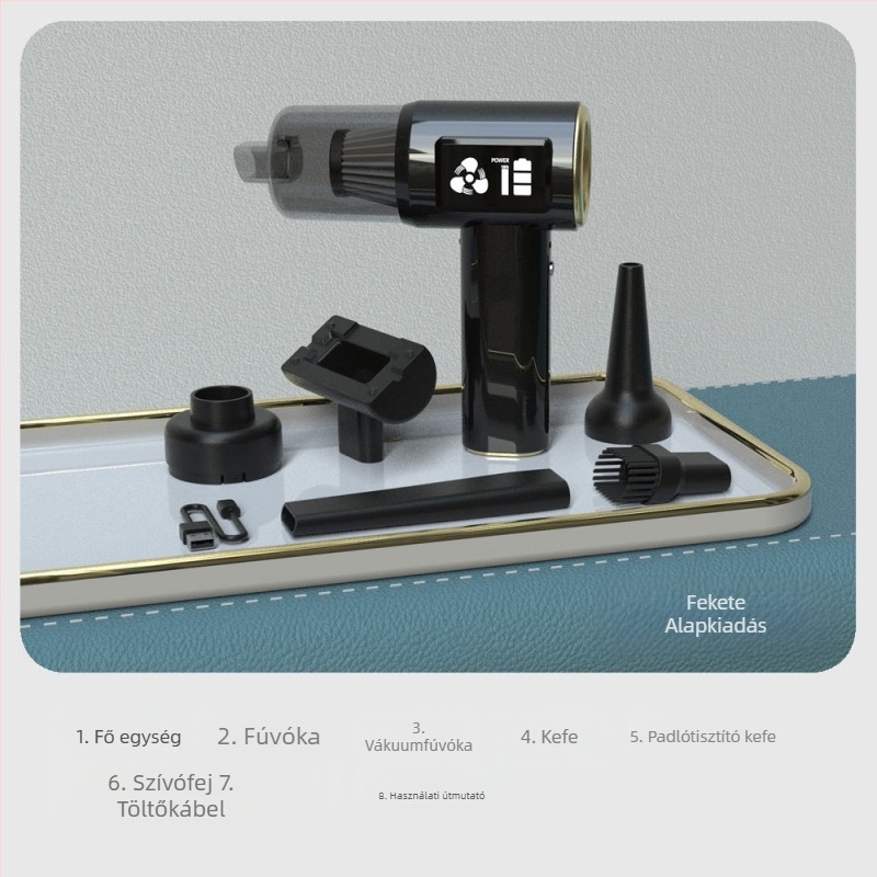 Vezeték nélküli autóporszívó digitális kijelzővel, autó- és otthoni kettős használat, hordozható, 60W, 6000Pa, újratölthető