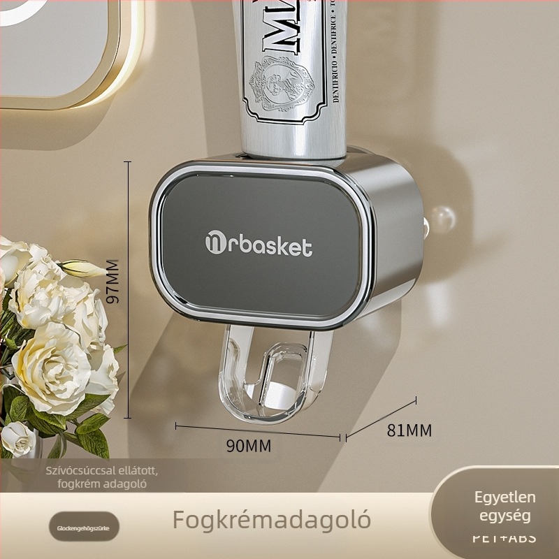 Fogkrém-szívó automata, falra szerelhető, szívóval, tartó fogkeféhez és fogkrémhez, licencelhető magáncímke