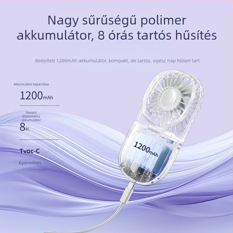 Átlátszó hajtogatható mini nyakventilátor, USB újratölthető, hordozható kültéri ventilátor