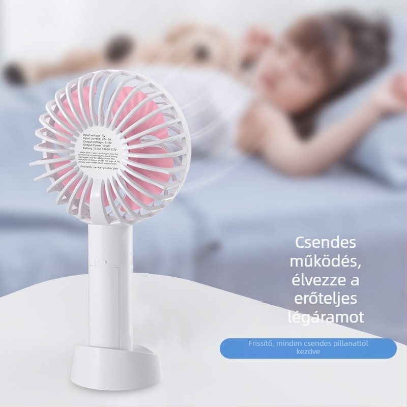 N15 kézi USB újratölthető ventilátor, 4 lapát, brushless motor, 3 sebesség, beépített akkumulátor 1000–1200mAh, telefon tartó