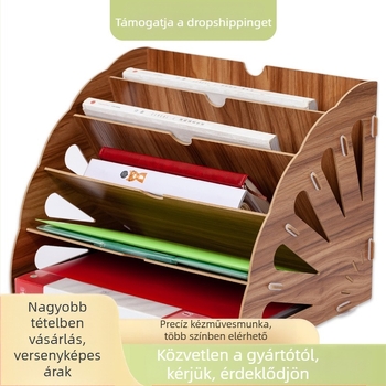 Üreges szektor alakú irattartó állvány, 5-emeletes, asztali tároló sűrűségi lemezből, nyomtatott logóval