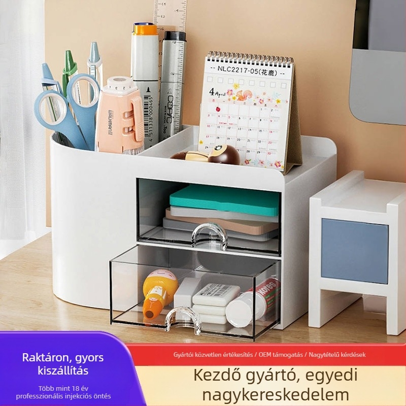 Írószertartó asztali rendező rekeszekkel, HD3501, műanyag HIPS+PS, 2L kapacitás, testreszabás és logónyomtatás