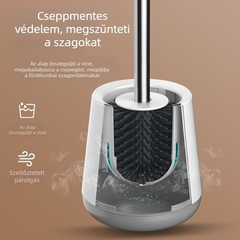 Hosszú nyélű szilikon WC-kefe talppal — állványos atkalkító készlet