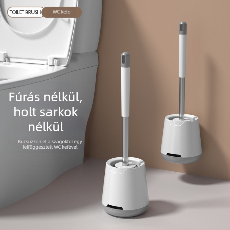 Hosszú nyélű szilikon WC-kefe talppal — állványos atkalkító készlet