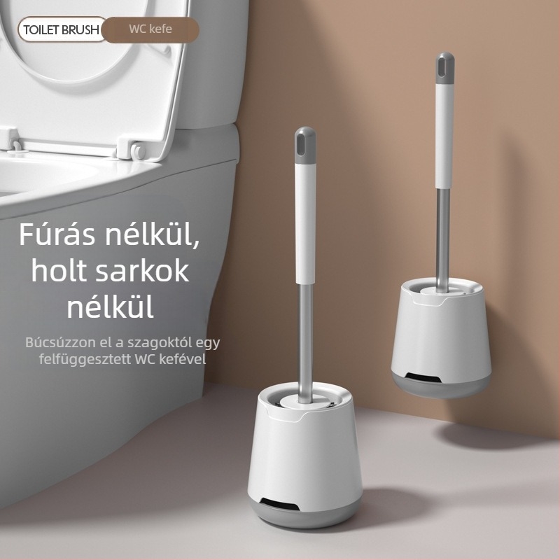 Hosszú nyélű szilikon WC-kefe talppal — állványos atkalkító készlet